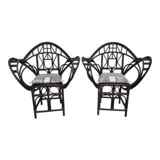 Pair McGuire Bamboo Rattan Butterfly Chairs For Sale