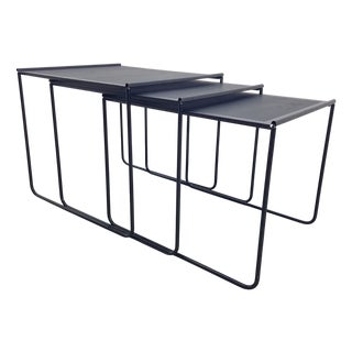 Vintage Black Perforated Metal Nesting Tables, 1980s, Set of 3 For Sale