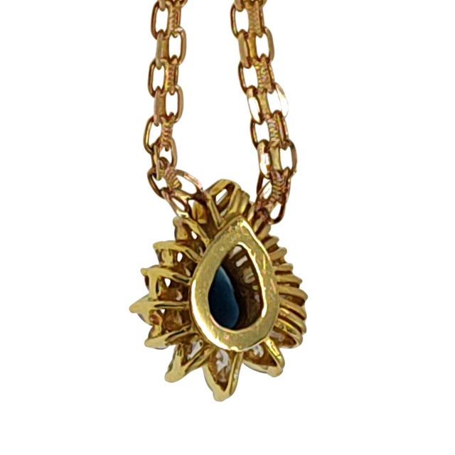 Contemporary Pear Sapphire & Diamond 14k Gold Pendant Necklace For Sale - Image 3 of 4
