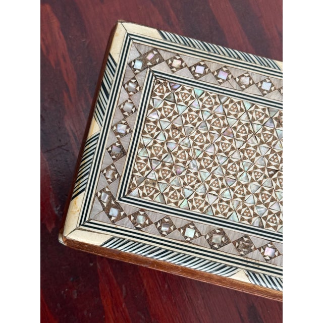 Mid 20th Century Vintage Middle Eastern Micro Mosaic Inlaid Wooden Box With Mother-of-Pearl For Sale - Image 5 of 9