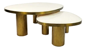 White Rock Crystal and Brass Coffee Tables by Ginger Brown, Set of 2