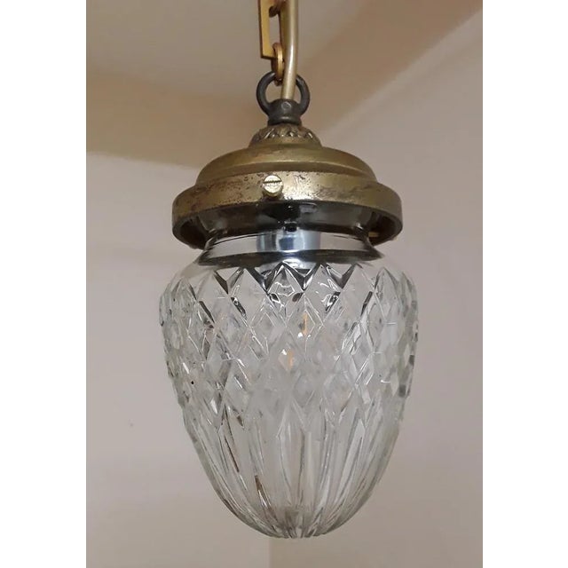 Antique Ceiling Lamp with Sanded Crystal Glass Screen, 1890s For Sale - Image 3 of 6