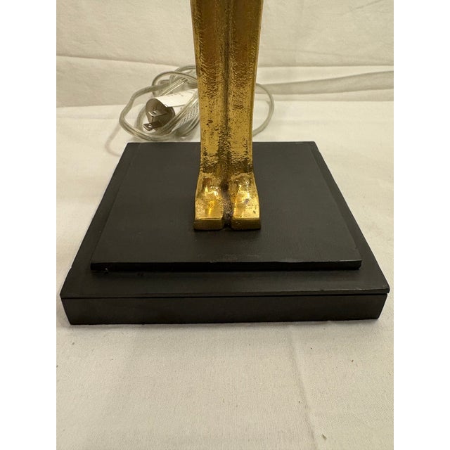 Stunning Arteriors Home Katie Lamp (Male) Brass With Black Shade and Iron Base For Sale - Image 9 of 10
