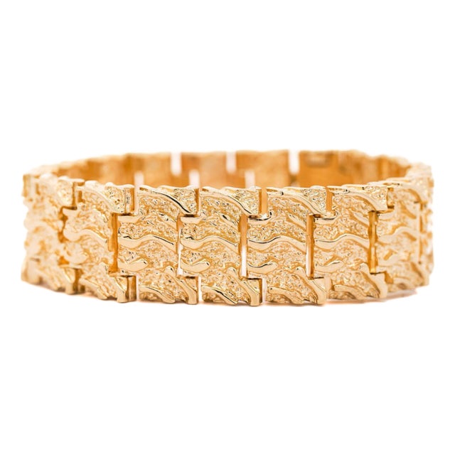 14k Solid Yellow Gold Nugget Link Mens Bracelet For Sale