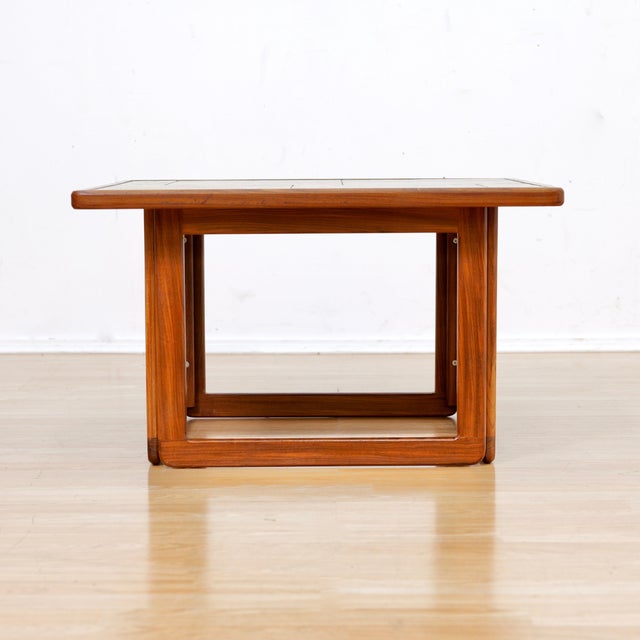Vintage 1970s Teak & Tile Top Coffee Side Table For Sale - Image 4 of 10