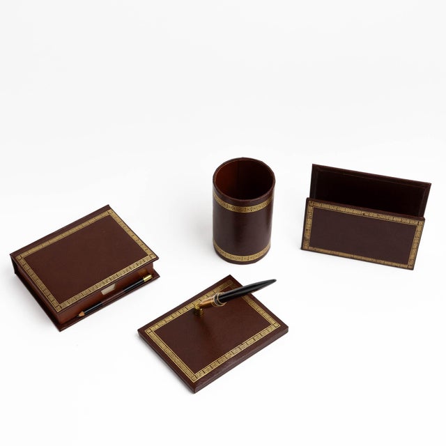 Vintage Brown Leather Desk Accessory Set - 4 Pieces For Sale - Image 12 of 13