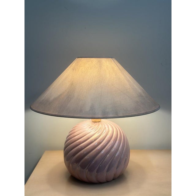 Ceramic Vintage Italian Iridiscent Pink Ceramic Table Lamp, 1970s For Sale - Image 7 of 9