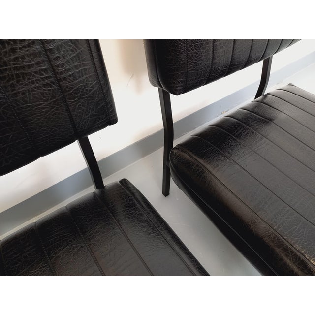 1960s Vintage Modernist Lounge Chairs in Black Imitation Leather and Metal, 1960s, Set of 2 For Sale - Image 5 of 18