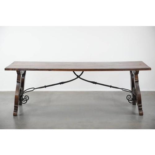 Antique 18th-century Spanish dining table with a wrought iron base in a uniquely large size. : How fantastic and unique is...