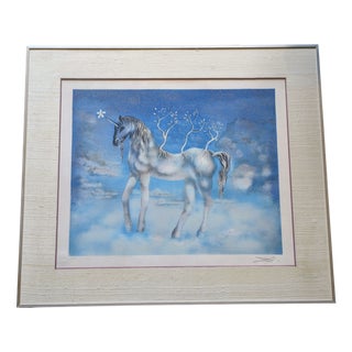 Salvador Dali, The Unicorn, Cheval Allegre, Original Color Lithograph with Gold Spots in Relief, 1970s For Sale