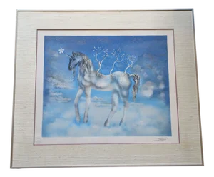 Salvador Dali, The Unicorn, Cheval Allegre, Original Color Lithograph with Gold Spots in Relief, 1970s