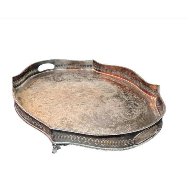 Antique Sheffield England Huge Oval Footed Gallery Serving Tray For Sale - Image 9 of 9
