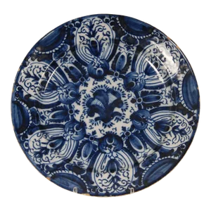 18th Century Delft Charger Dutch Delft Dish De Lampetkan Delftware Blue and White Earthenware Cabinet Plate Tullips