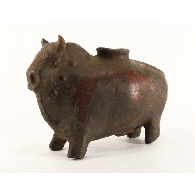 Maroon Huge 19th C. Spanish Colonial Cusco Pottery Bull Shaped Terracotta Chicha Vessel For Sale - Image 8 of 18
