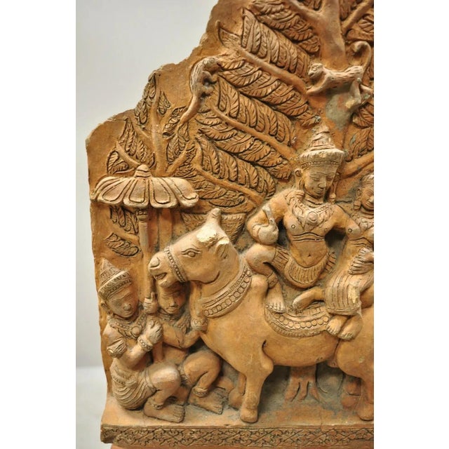 20th Century Thai Temple Style Buddhist Hand Carved Terracotta Figural Sculpture Statue For Sale - Image 4 of 10