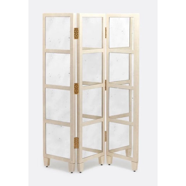 Cream Made Goods Modern Cream Faux Shagreen and Mirror Screen/Room Divider For Sale - Image 8 of 8