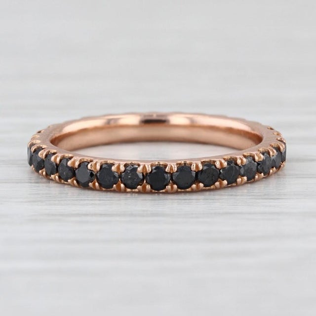 0.85ctw Black Diamond Eternity Band 18k Rose Gold Stackable Wedding Ring Sz 5.5 For Sale In Greensboro - Image 6 of 8
