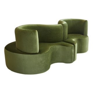 Cloverleaf Sofa in Prada Green Velvet by Verner Panton for Verpan, Denmark, 2000s, Set of 2 For Sale