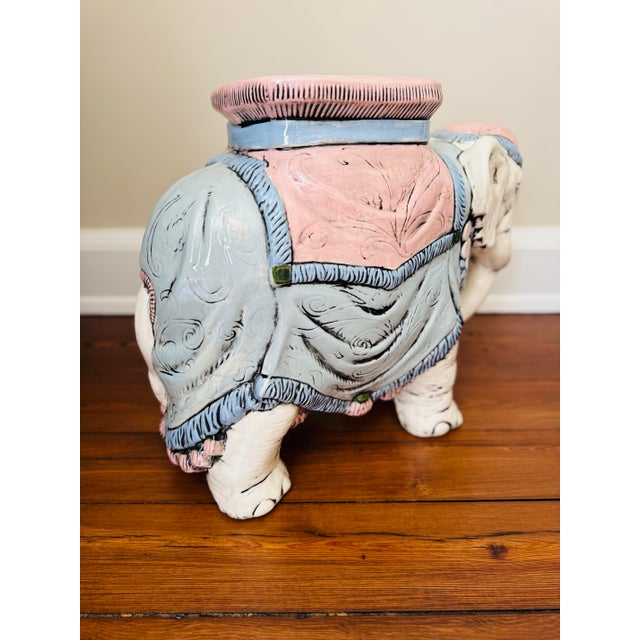 Chinoiserie Vintage Pastel Pink and Blue Elegant Garden Stool or Side Table For Sale - Image 3 of 11