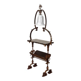 Antique Oscar Bach Victorian Marble Library Lamp Table W/ Griffin Motif For Sale