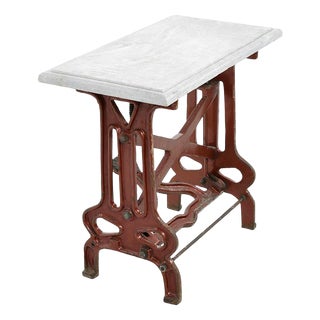 Red Industrial Table with Marble Top For Sale