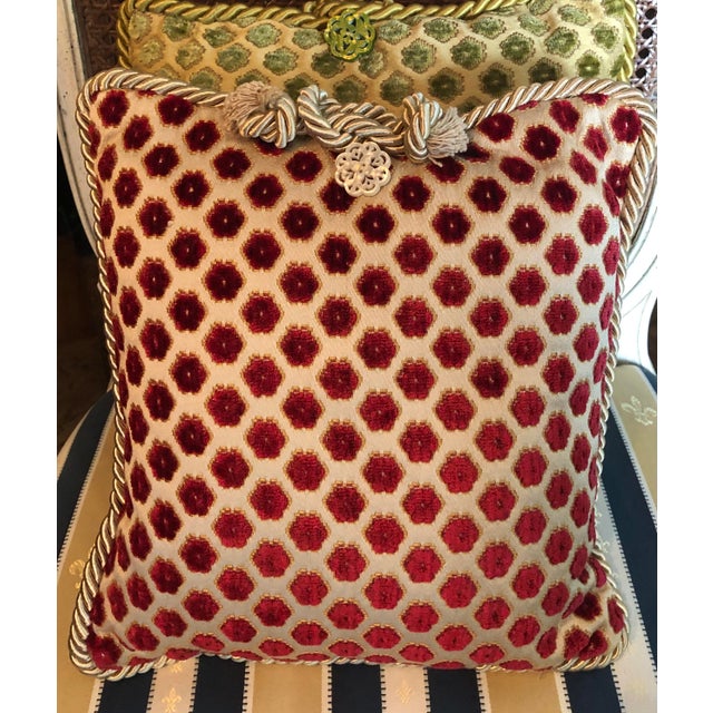 2020s Pierre d'Argent Savoia Pistachio Velvet Dot Decorative Accent Pillows- Set of 2 For Sale - Image 5 of 7
