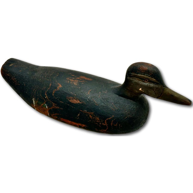 Very Large Size Antique American Carved Wood Hand Painted Duck Hunters Decoy From Downeast Coastal Maine - 21 1/2 Inches Long For Sale - Image 13 of 18
