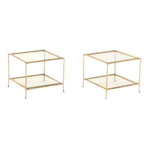 Pair of Gilt Bamboo and Glass Side Tables in Bagues Style