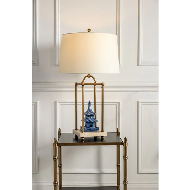 Port 68 Gazebo Brass Lamp with Travertine Base For Sale - Image 4 of 5