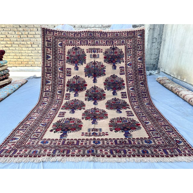 Pictorial Ivory Vase Design Hand-Knotted Wool Rug - 7'1" X 9'2" For Sale - Image 9 of 14