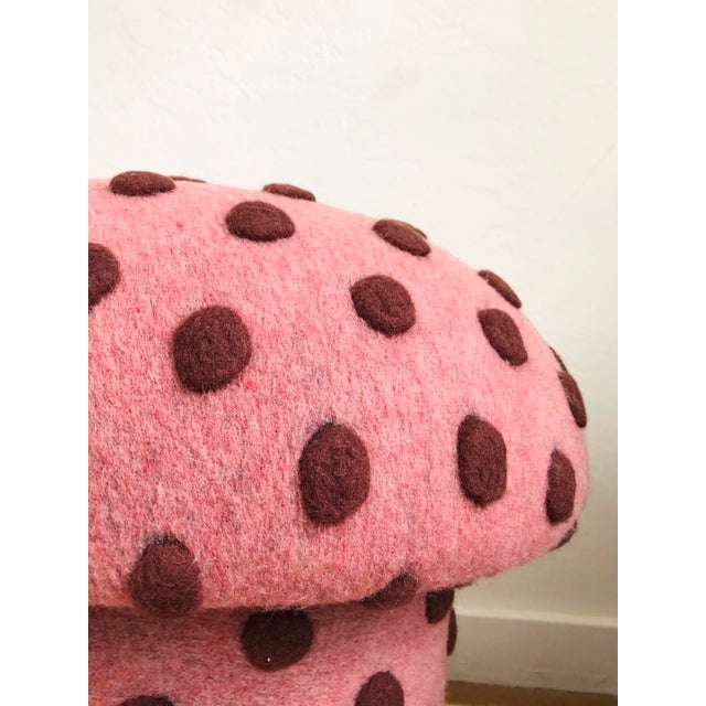 Mushroom Ottoman in Wool Pink Dot - Large Dots For Sale In San Francisco - Image 6 of 13