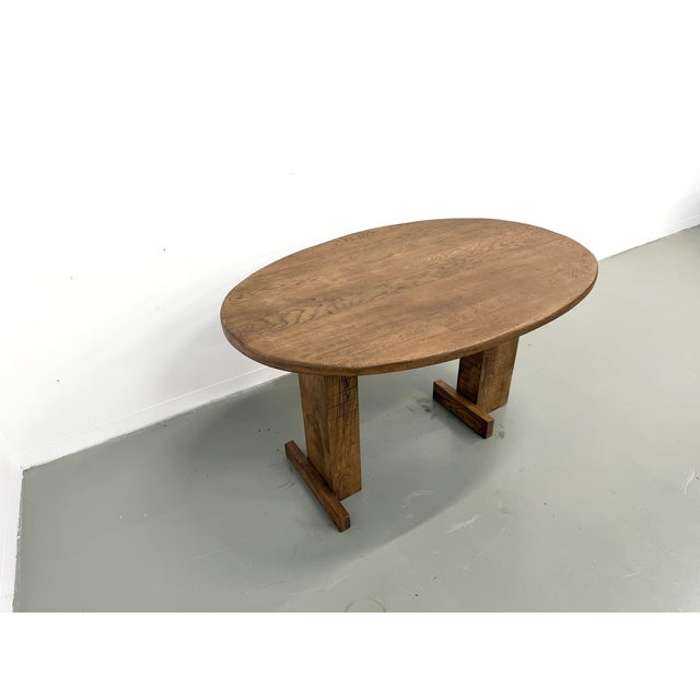 Wood Oval Table with T-Shaped Legs in Oak, France, 1990s For Sale - Image 7 of 18