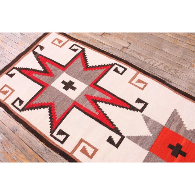 1930s White Star Geometric Antique Native American Navajo Crystal Flat Weave Rug For Sale - Image 4 of 9