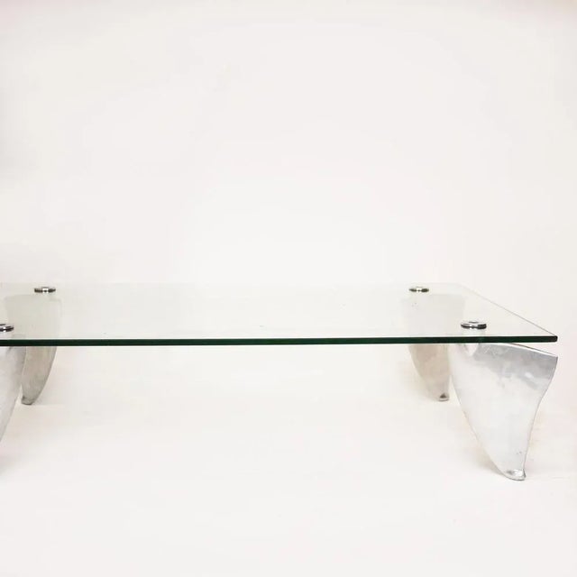 Metal Vintage Fipper Coffee Table in Glass and Aluminum attributed to Matthew Hilton for SCP, 1980s For Sale - Image 7 of 12