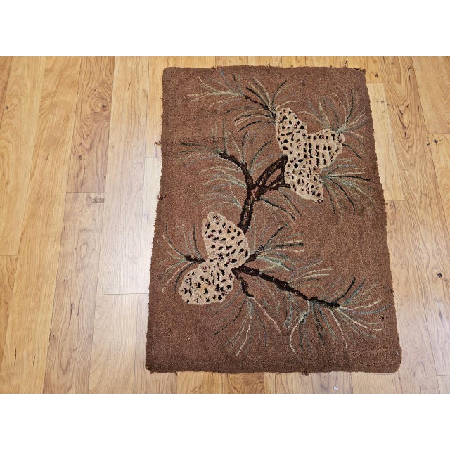 Vintage American Hand Hooked Rug, Handwoven Moth Pattern, Folk Art Tapestry, 2x3 For Sale - Image 9 of 11