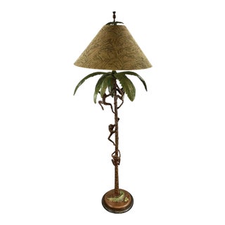 Vintage 1970s Hollywood Regency Metal Palm Tree With Monkeys Floor Lamp by Frederick Cooper of Chicago For Sale