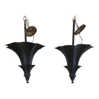 Pair of 1940s Hollywood Regency Pagoda Style Pendants For Sale