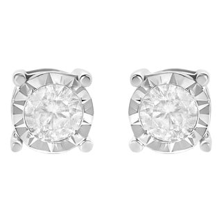 .925 Sterling Silver 1/2 Cttw Near Colorless Round Brilliant-Cut Diamond Miracle-Set Stud Earrings (H-I Color, I2-I3 Clarity) For Sale