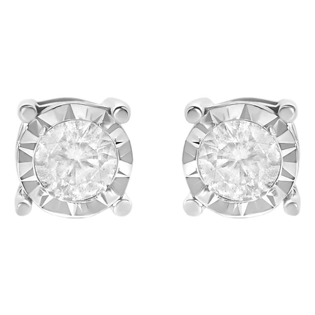 .925 Sterling Silver 1/2 Cttw Near Colorless Round Brilliant-Cut Diamond Miracle-Set Stud Earrings (H-I Color, I2-I3 Clarity) For Sale