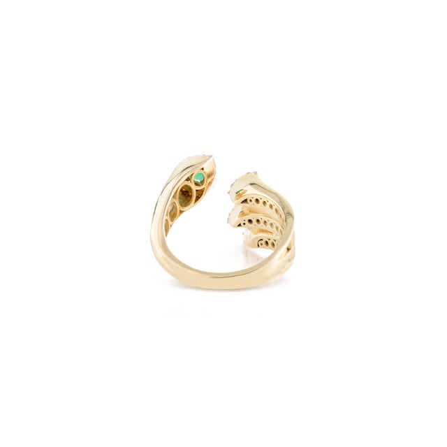 Metal Pear Shape Emerald & Halo Diamond Open Wrap Ring Size 5 For Sale - Image 7 of 11