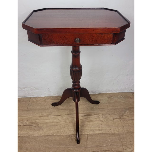 Mid-Century Octagonal Tripod Side Table with Drawer, 1950 For Sale - Image 13 of 17