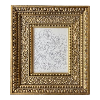1980’s Original Vintage Wayne Cunningham Abstract Ink Drawing Ornate Frame For Sale
