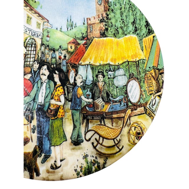 1980s Vintage Brunelli Designs Made in Italy Folk Art Market Scene Ceramic Salad Plates - Set of 6 For Sale In Tampa - Image 6 of 18