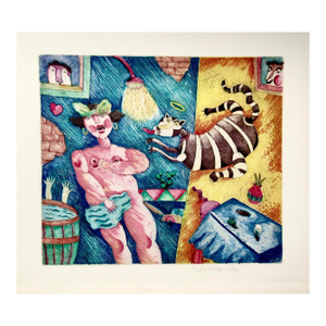 Jose Esteban Martinez Nude Woman With Cat C. 1990 Original Print
