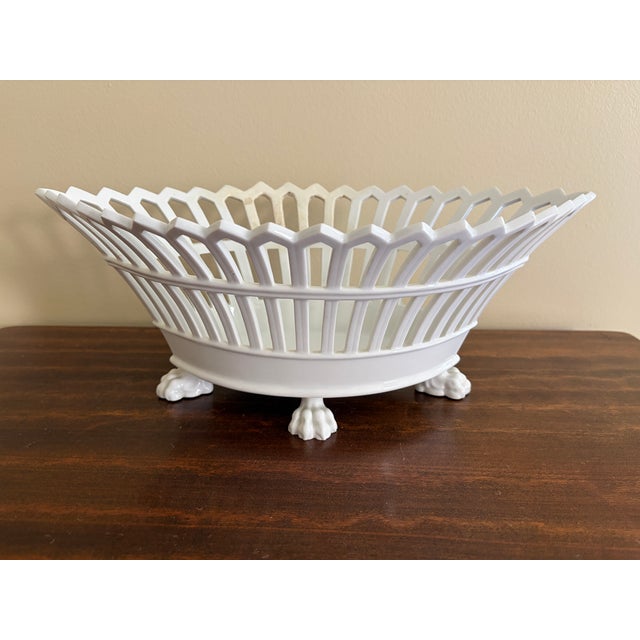 Antique French Reticulated Porcelain Cachepot on Lion-Paw Feet For Sale - Image 11 of 13