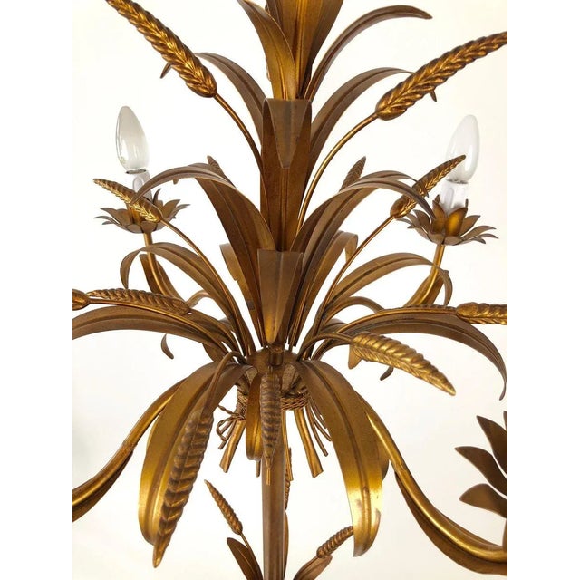 Light Yellow Italian Gilt Metal Candelabra Floor Lamp with Sheaf of Wheat Motif, 1963 For Sale - Image 8 of 18