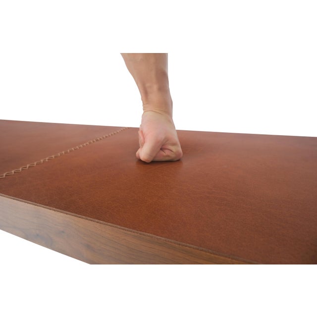 Slim Profile Solid Walnut Frame Integrated leather Cushion 7.5' Long Bench MINT