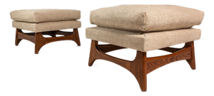 Set of Two (2) Restored Mid-Century Modern Ottomans / Footstools in Oak in the Manner of Adrian Pearsall, Usa, C. 1960s