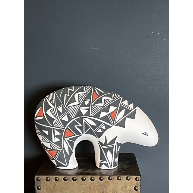 Native American Large 12" Acoma Pueblo Pottery Bear – Signed Concho Nm – Hand-Painted Geometric For Sale - Image 3 of 8