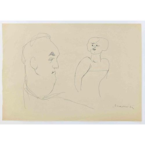 Figures is a Pen Drawing realized by Mino Maccari (1924-1989) in the 1960s. Hand-signed on the lower. Good condition. Mino...